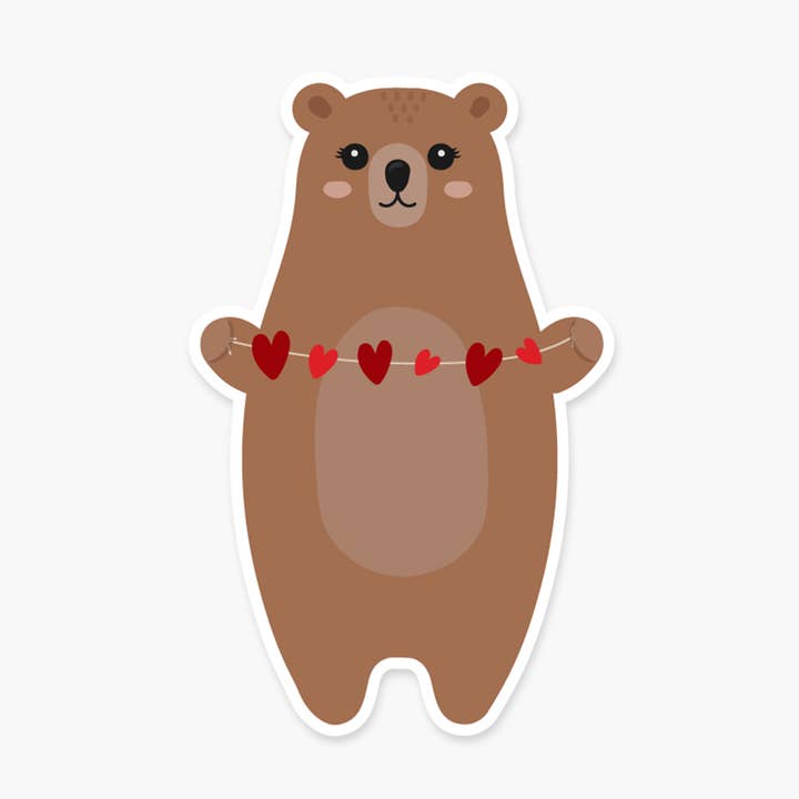Orsetto con un filo di cuori 3,25 x 2 pollici - Love Sticker per la vendita all'ingrosso da parte di Footnotes