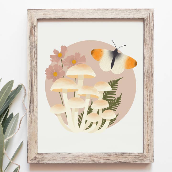 Arte da Parete con Funghi | Stampa Artistica con Fungo e Falena per la vendita all'ingrosso da parte di Kourtni Gunn Art