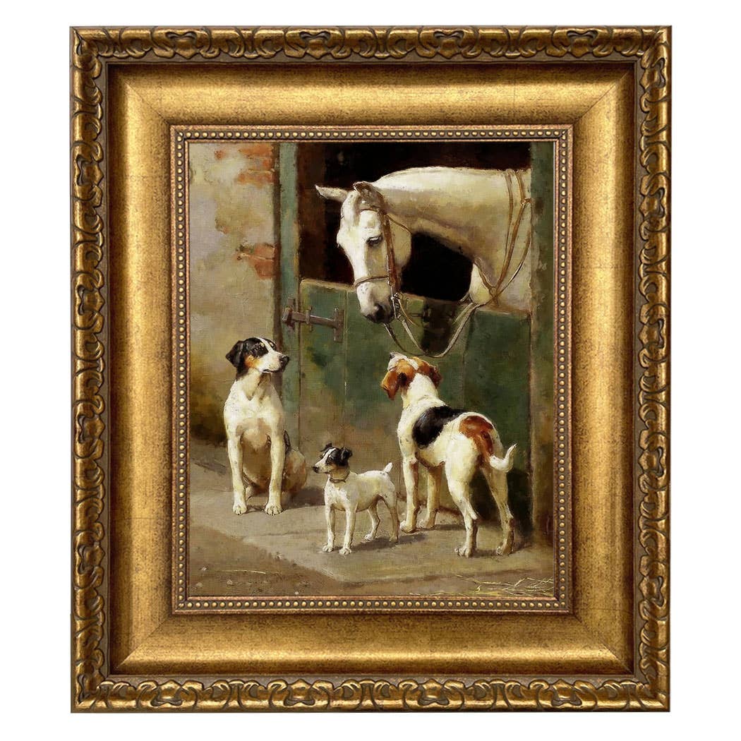 Madison Bay Co. - Historical Home Decor Reproductions - Wholesale Art Print - Dog and Horse at Stable Vintage Painting Print on Canvas32