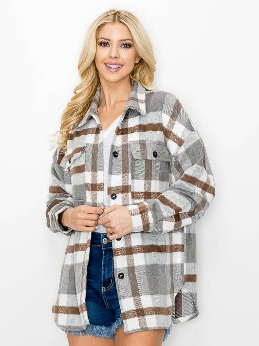 G5-JK9859 Plaid Button Down Shacket Shirt Jacket for wholesale by ePretty