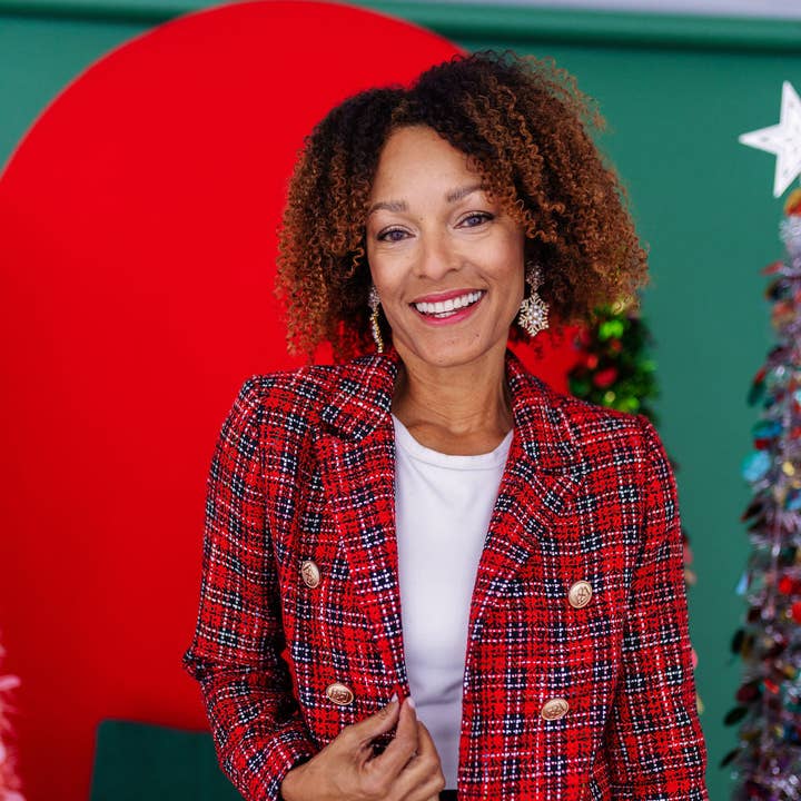 Red and Black Plaid Blazer for wholesale by Brianna Cannon