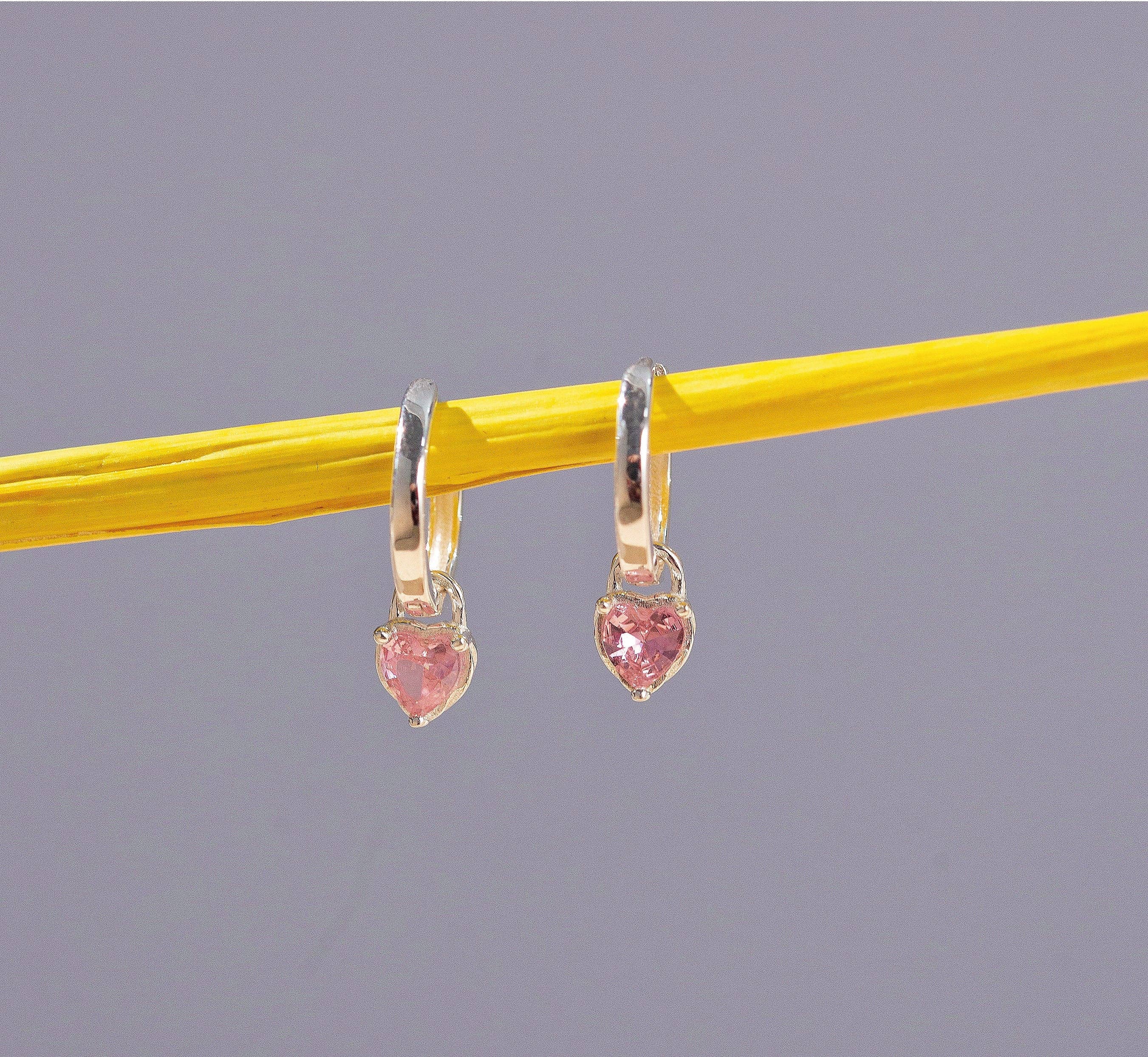 happyzzzsu – brincos huggies por atacado – Brincos de Diamante Coração Rosa Prata de 1ª Lei7