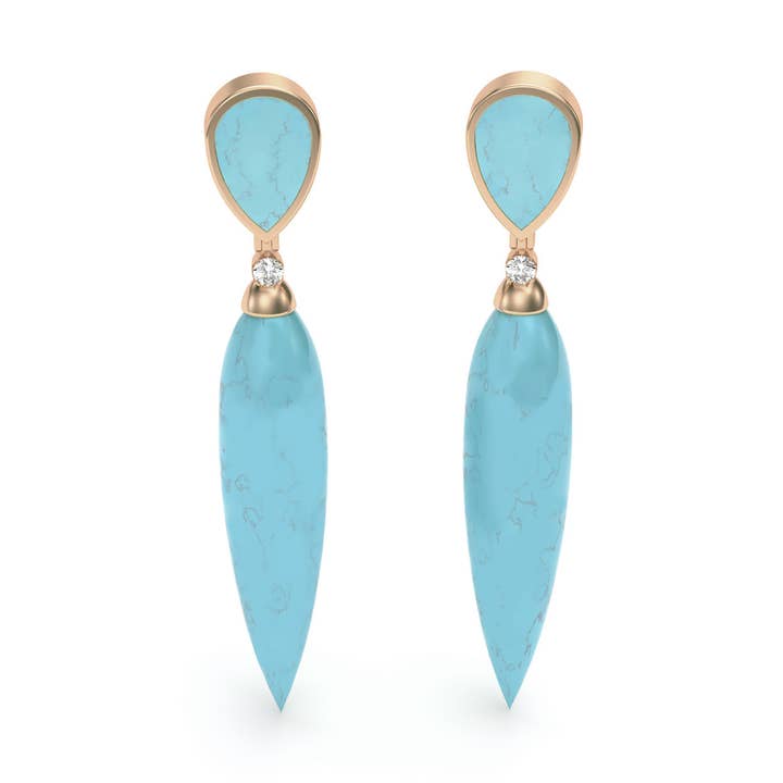 Orecchini a Spillo in Madreperla, Diamante e Turchese per la vendita all'ingrosso da parte di MARCELLO RICCIO