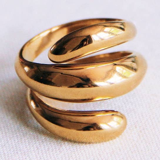 Bague « spirale » tendance en acier inoxydable - doré pour la vente par Bazou