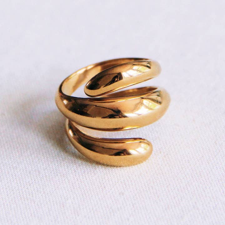 Bazou - Wholesale Band/Stacked Ring - Stainless steel statement 'spiral' ring - gold