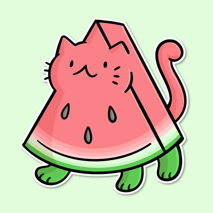Watermeloen Cat vinyl sticker voor wholesale door Shop Emily M
