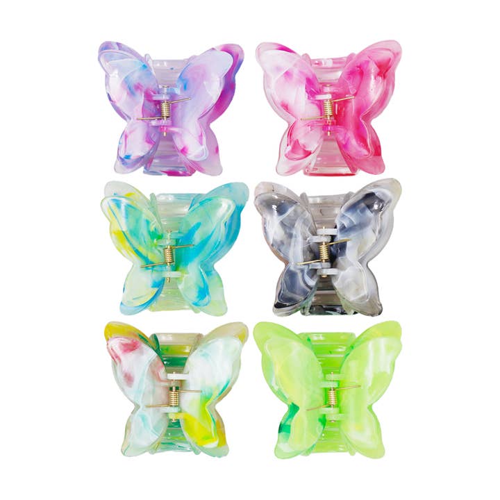 Cap Zone - Wholesale Hair Clip - Women's - Butterfly Glossy Marble Tie Dye Resin Hair Claw