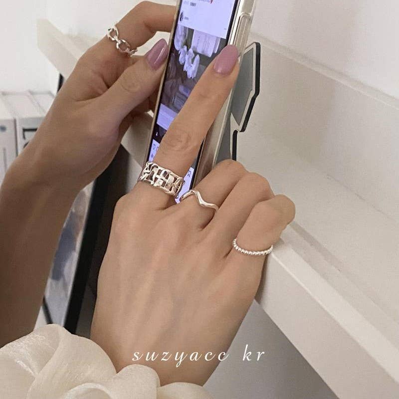 Gemscape UK – wholesale Band/stacked ring – Silver Open Index Finger Ring Wide Hollow Braided Fashion7