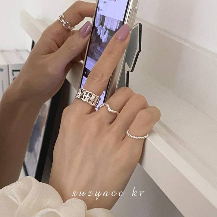 Gemscape UK – wholesale Band/Stackad Ring – Silver öppen pekfingerring bred ihålig flätad mode7