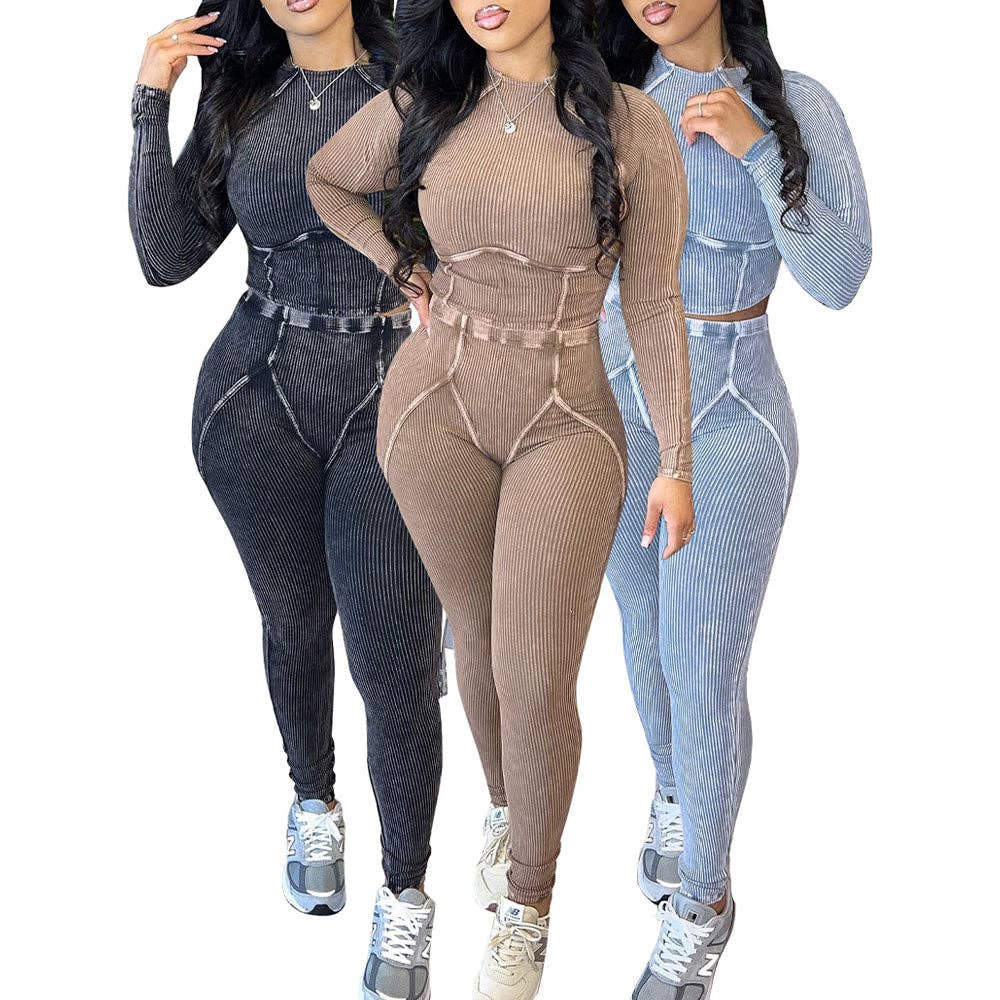MB Fashion Wholesale - Vente Ensemble haut et pantalon (PAS d'intérieur) - Femme - Haut court côtelé et leggings taille haute de haute qualité MB FASHION 4043LY8