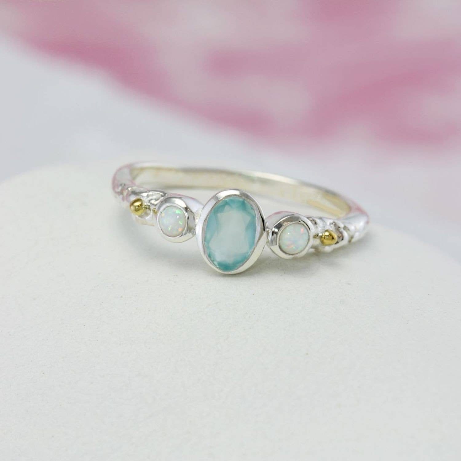 Banyan Jewellery – wholesale Multi-stone ring – Aqua Chalcedony and White Opal Ring3