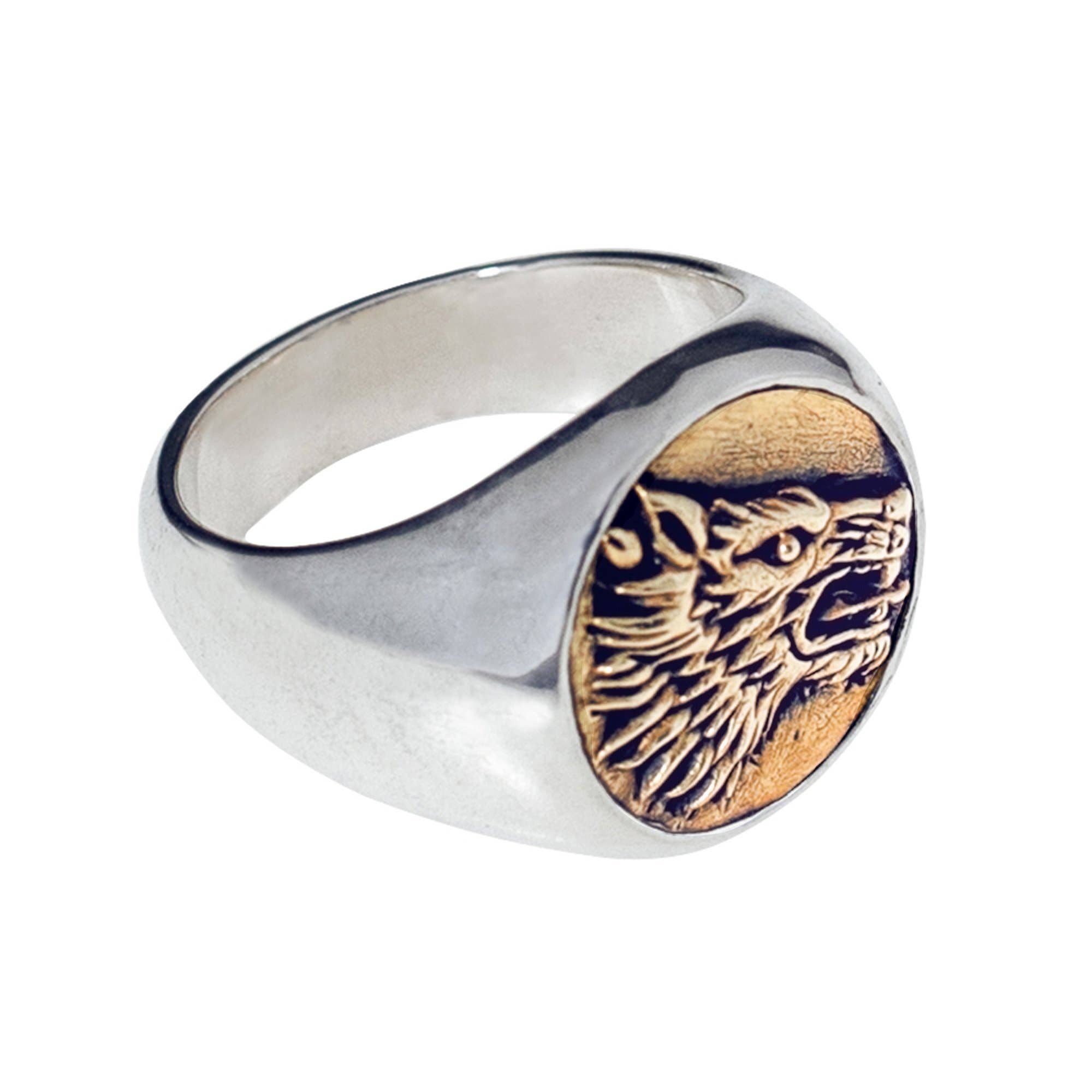 JewelryLab - Wholesale Signet Ring - Wolf Ring - 925 Sterling Silver with brass Emblem12