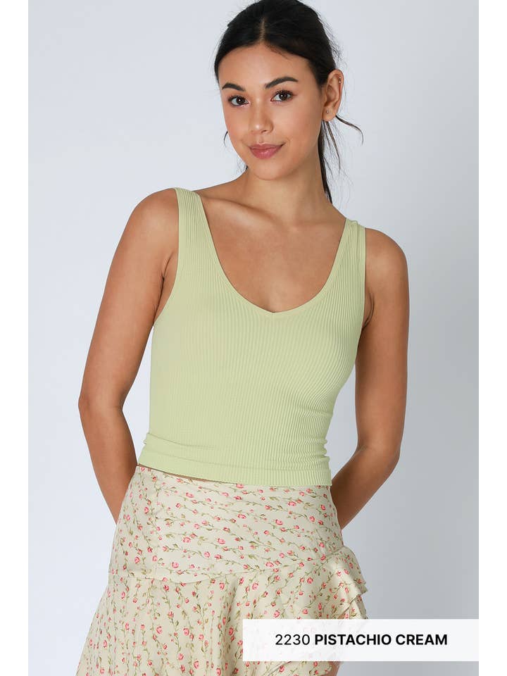 NIKIBIKI – Top de malha - Mulher por atacado – NS7575 - Top recortado canelado com decote em V4