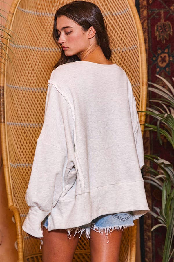 BUCKETLIST INC - Vente Sweat-shirt – femme - Haut en éponge uni à ourlet haut et bas T2369 Raw Edge Detail28