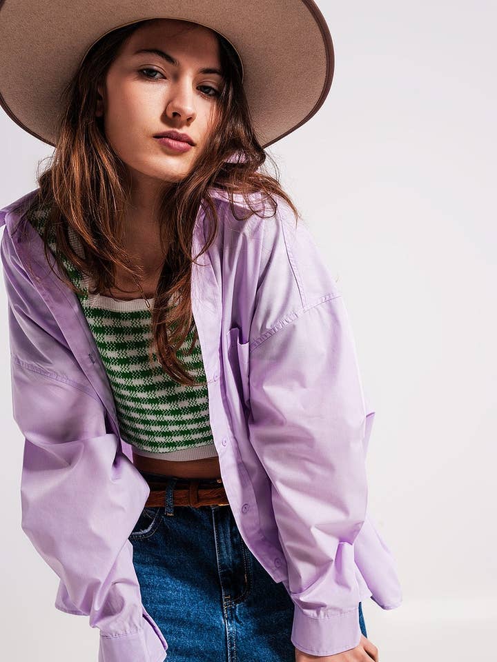 Losvallend poplin overhemd in lila voor wholesale door Q2—All Orders:Free Duties for the US,UK,and Canada