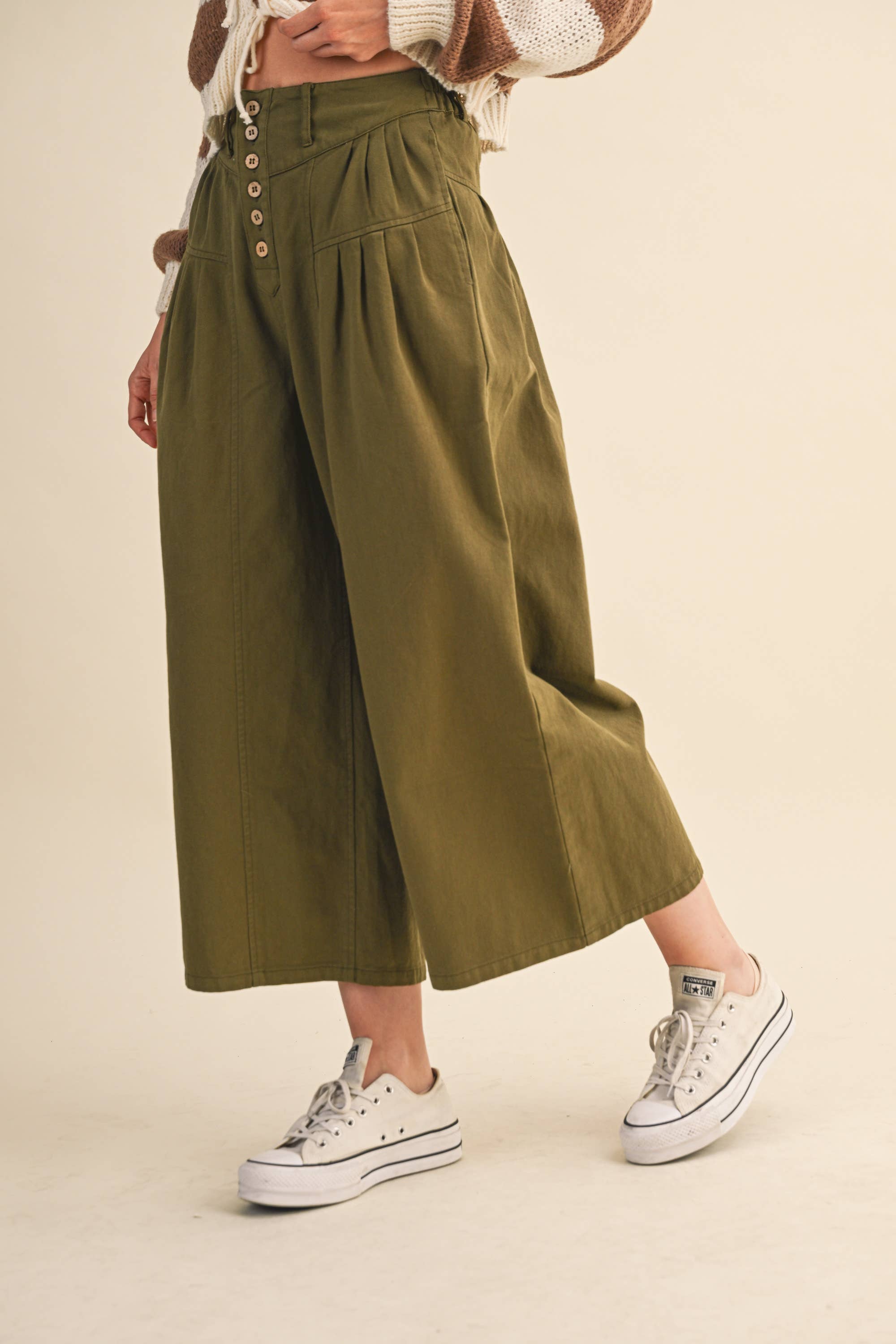 Klesis – wholesale Pants – Women's – IP1419 COTTON TWILL HIGH WAIST CROPPED WIDE LEG PANTS5