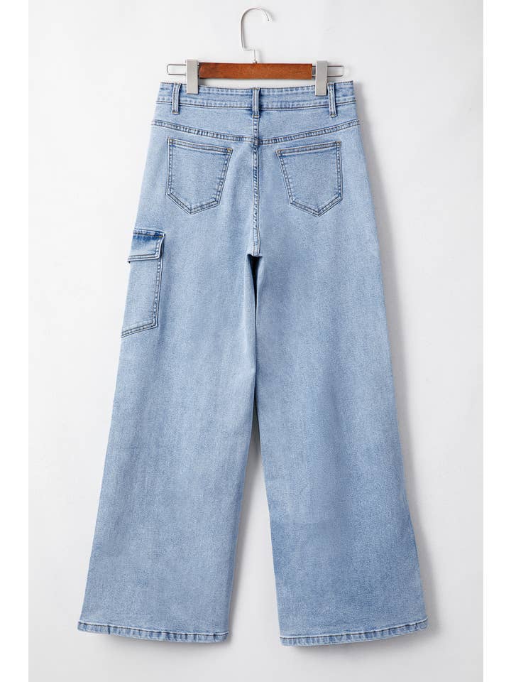 Beau Blue Bowknot Decor Boyfriend Cargo Jeans for wholesale on Faire