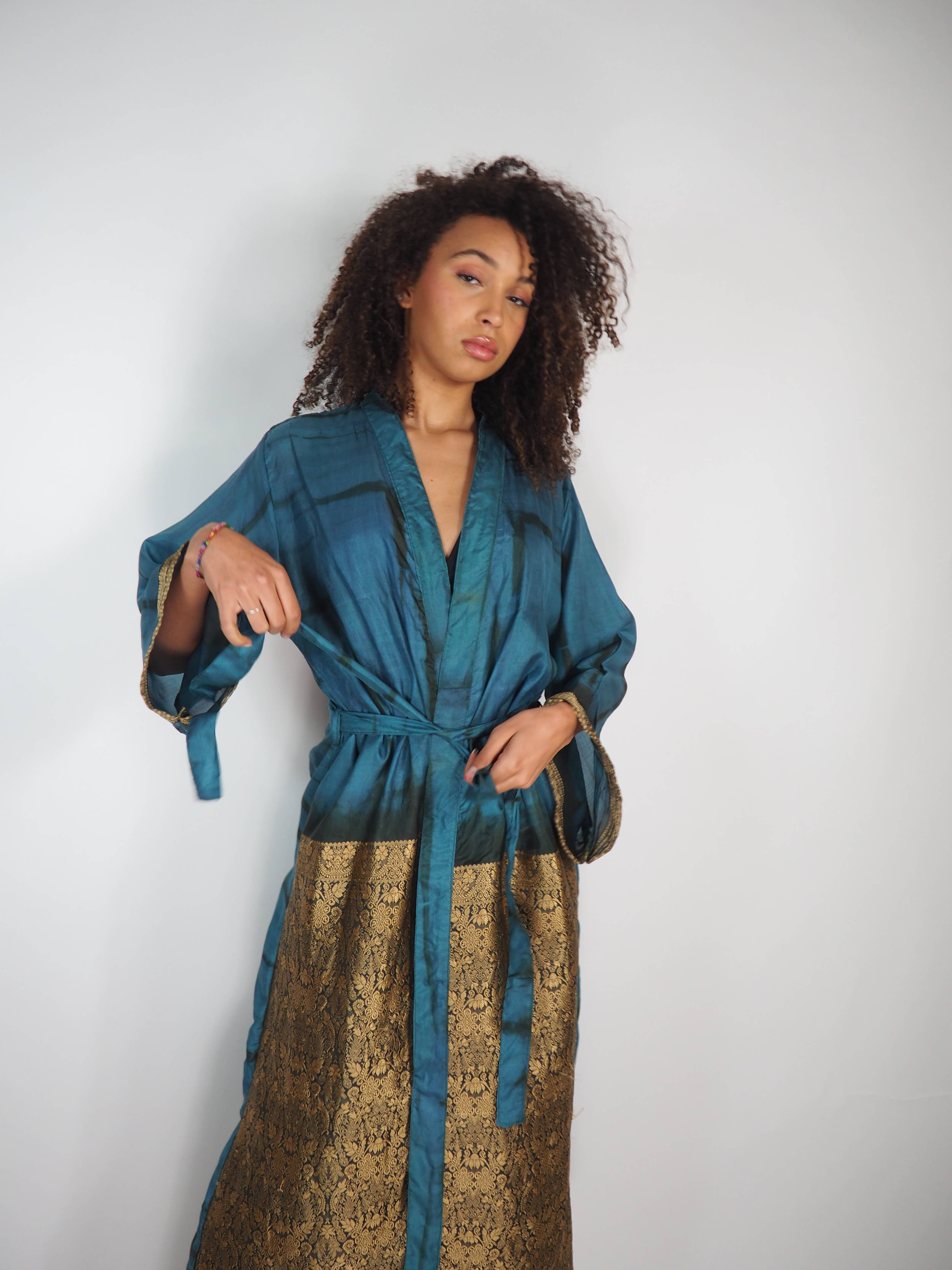 Vagabond Ibiza - Wholesale Kimono - Women's - The Kardash Kimono Long – Up-cycled Vintage Sari Kimono 11