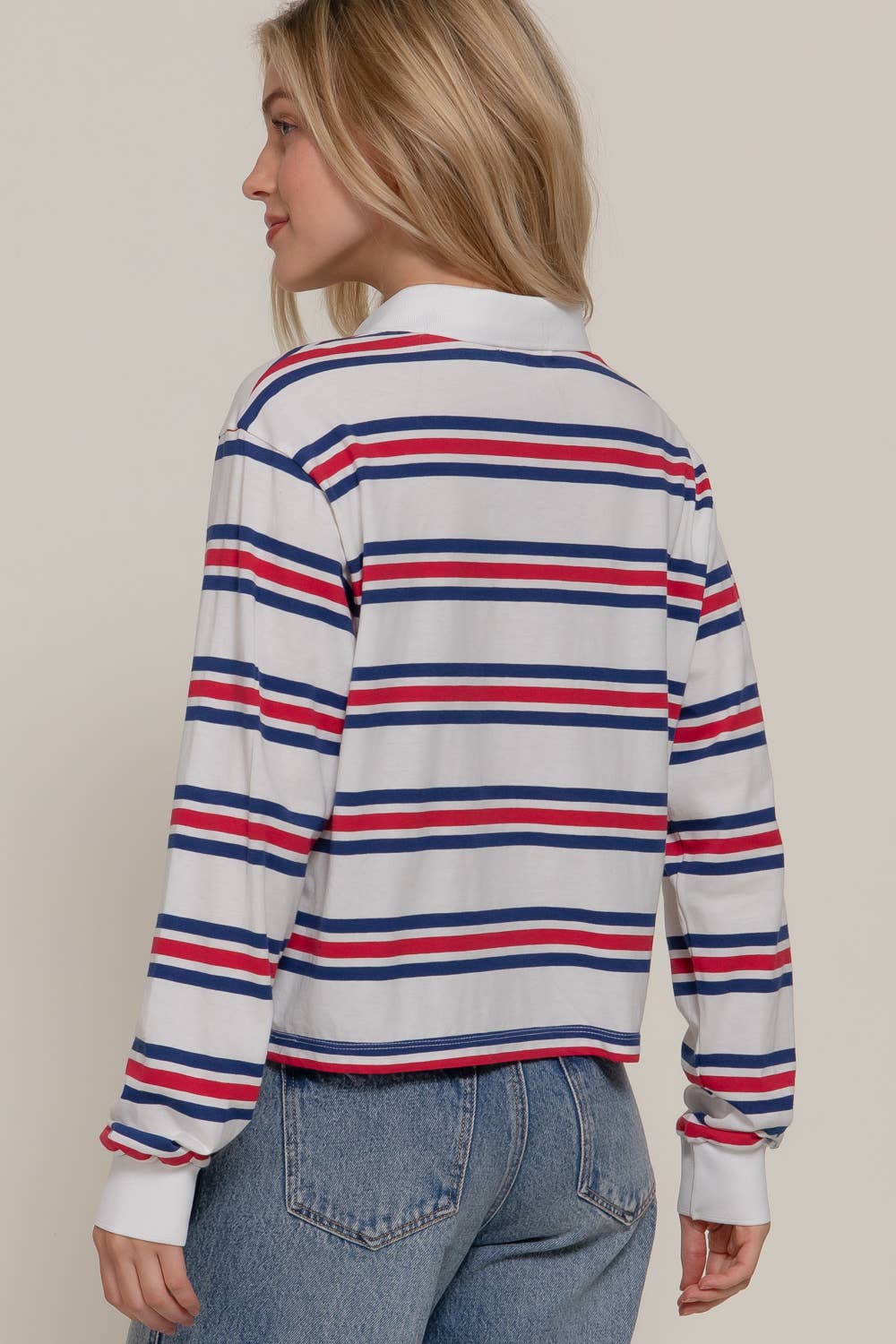 Active Basic | Active USA - Wholesale Polo - Women's - Long Sleeve Multi Stripe Polo Top9