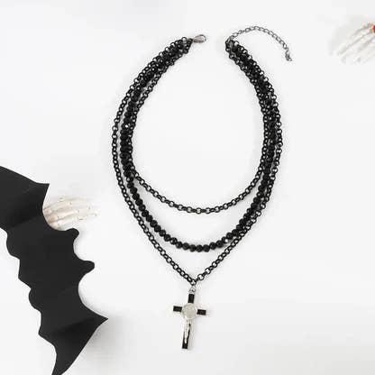 black Hip-Hop Retro Cross Alloy Plastic Iron Wholesale necklace for wholesale on Faire2