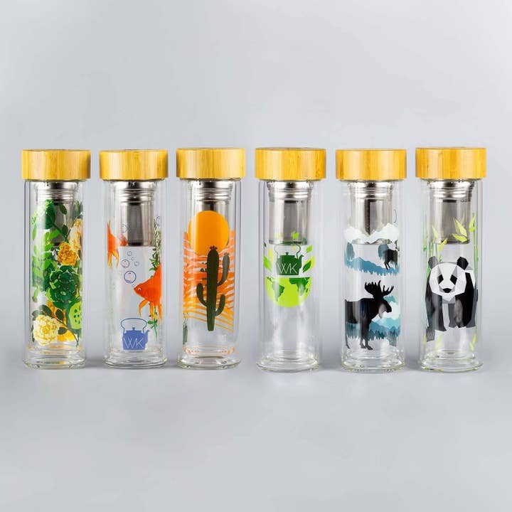 The Whistling Kettle - Wholesale Insulated Mug/Tumbler - Glass Tea Tumblers With Infuser and Travel Sleeve, 16oz