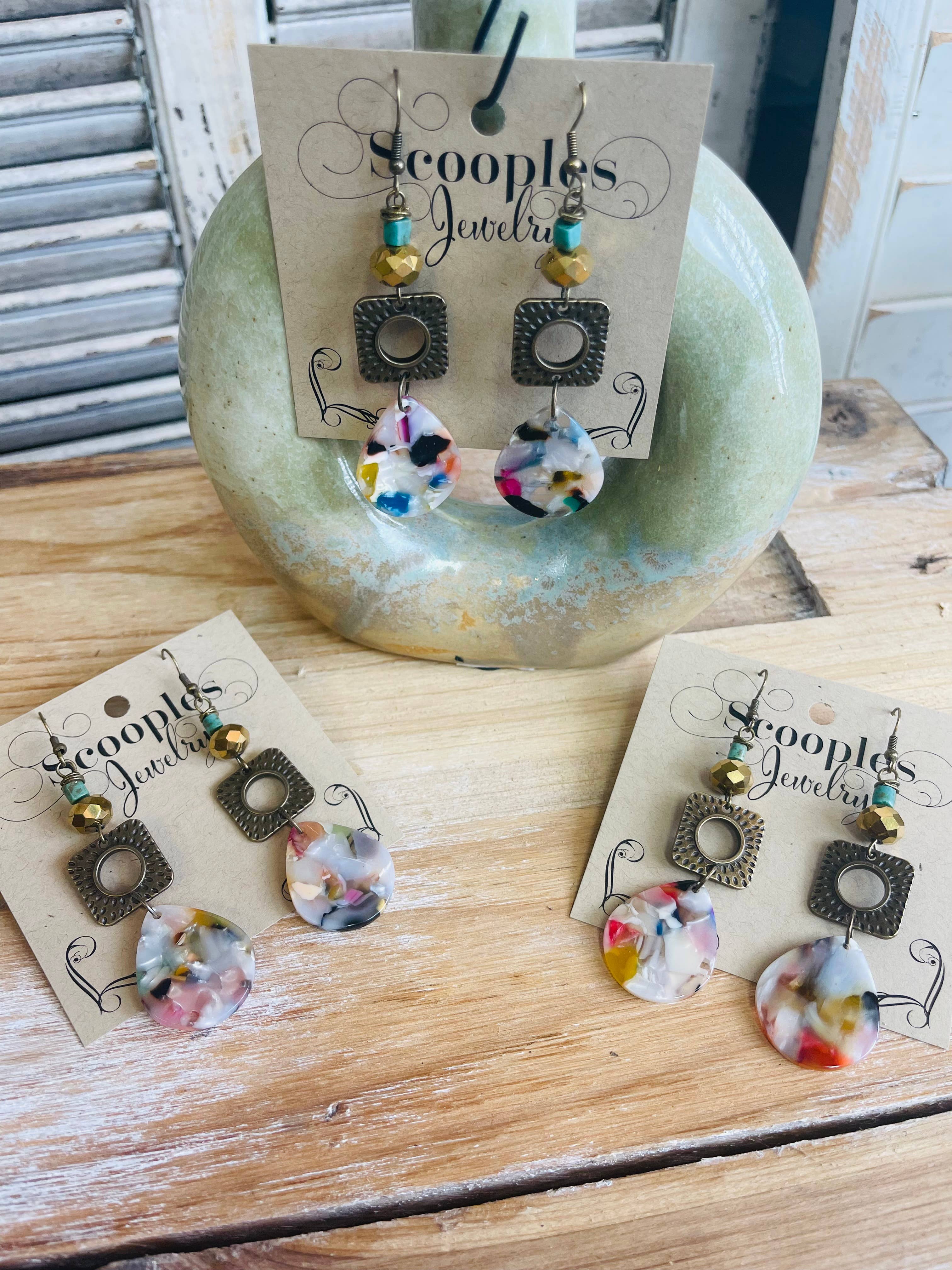 Scooples Jewelry – Engroshandel Hængeøreringe og creoløreringe – Turkis Bronze Funfetti1