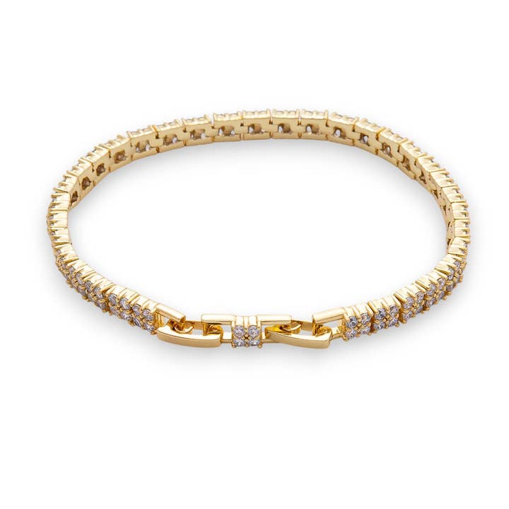 Clear CZ Quatrefoil Tennis Chain Adjustable Bracelet BR-21WA3882 for wholesale by Simply Jewels