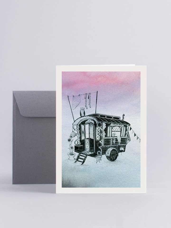 Folded card Happy camper for wholesale by Mini Empire