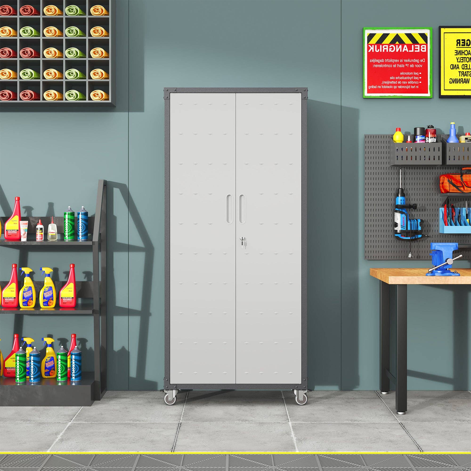 HOMYCASA DESIGN INC - Wholesale Cabinet - 71'H Black Gray Mobile Lockable Metal Garage Storage Cabinet2
