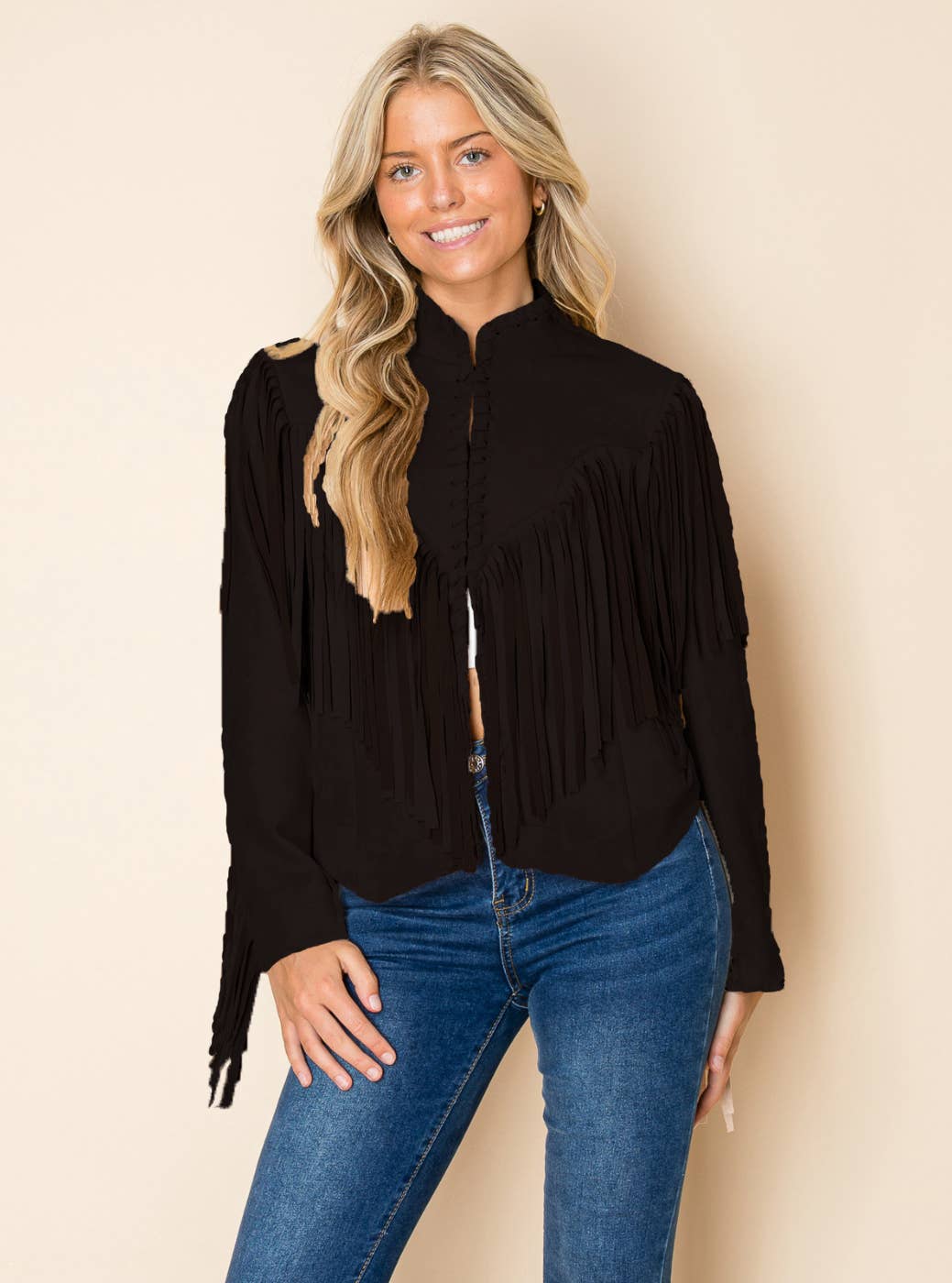 W.A.Y. --Wonderful And Young - Vendita all'ingrosso Giacca - Donna - GIACCA CON FRANGE W.A.Y IN PELLE SCAMOSCIATA CON DETTAGLIO A TRECCIA10