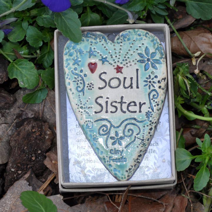 Clay Fossils - Wholesale Ornament - Soul Sister, year round ornament, handmade pottery, usa