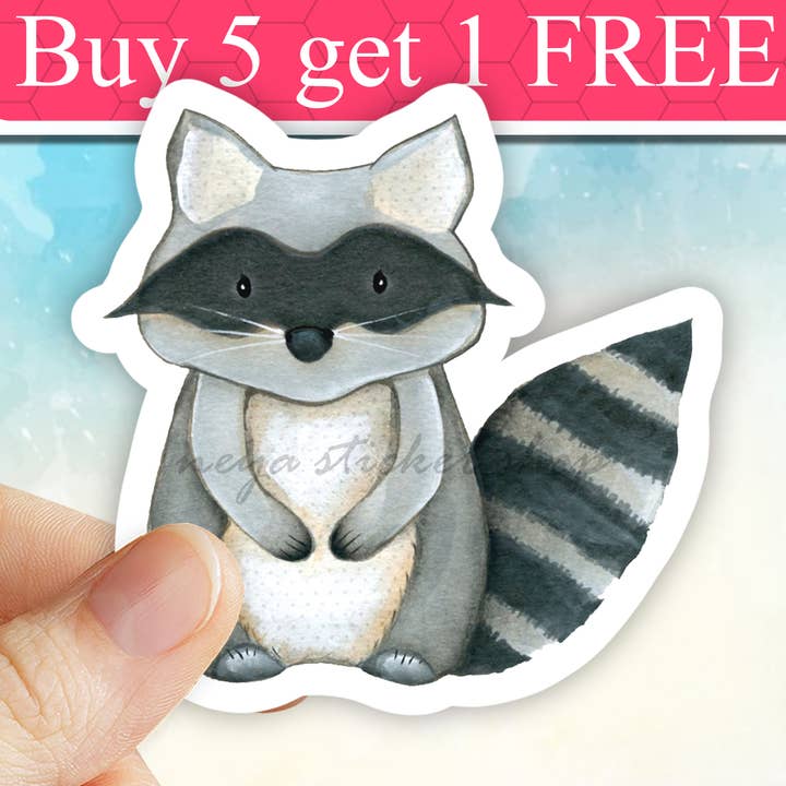 Watercolor Raccoon sticker, raccoon decal, Animal sticker for wholesale by Neya Sticker Shop