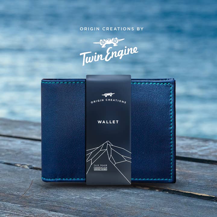 Twin Engine Coffee - Wholesale Wallet - Men's - BIFOLD Leather Wallet Ocean Navy / Fair Trade Artisan