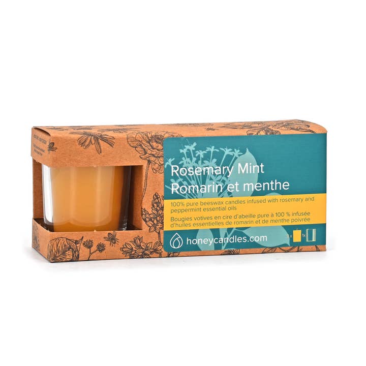 3 Pack of Rosemary Mint Beeswax Votive Candle for wholesale by Honey Candles