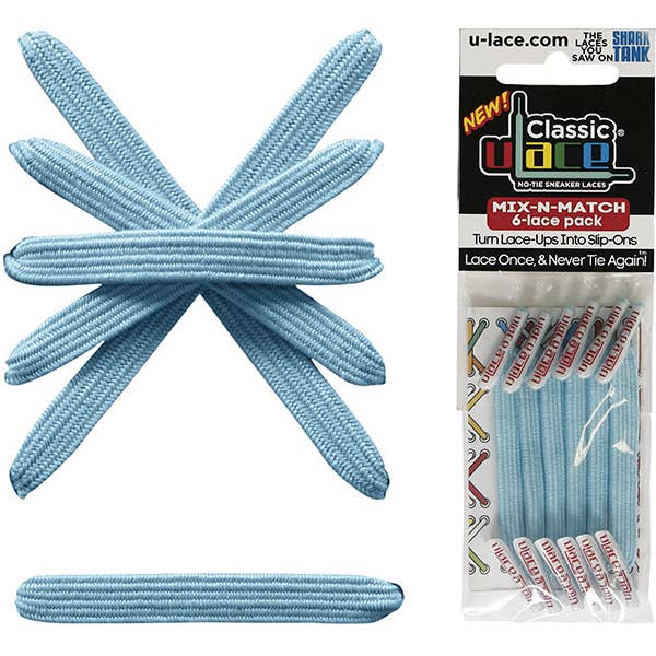 U-Lace Classic - No-Tie Laces - 6-Lace Pack - Icy Blue for wholesale by U-Lace No-Tie Sneaker Laces