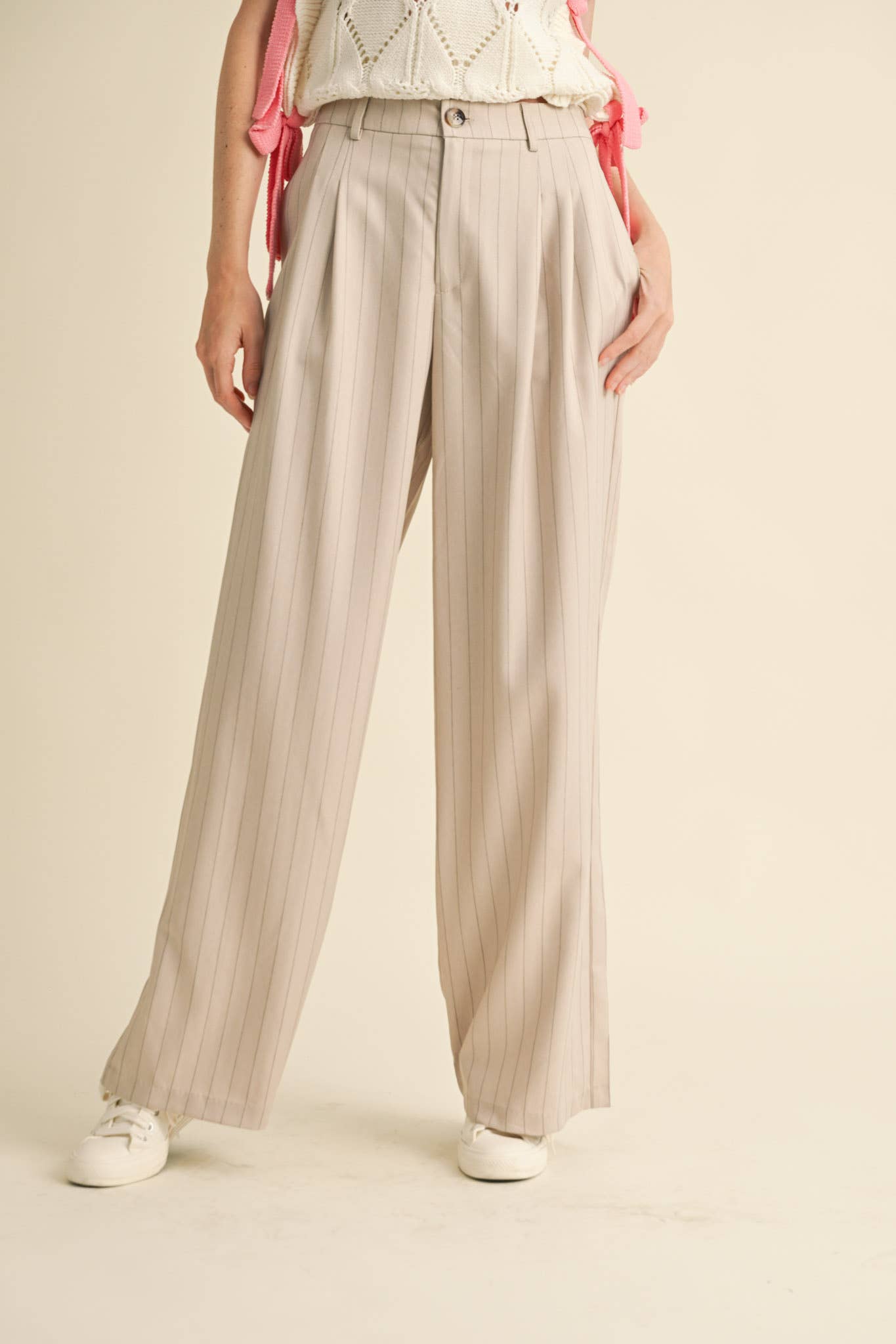 &MERCI - Wholesale Pants - Women's - WIDE LEG PINSTRIPE TROUSERS MP341126