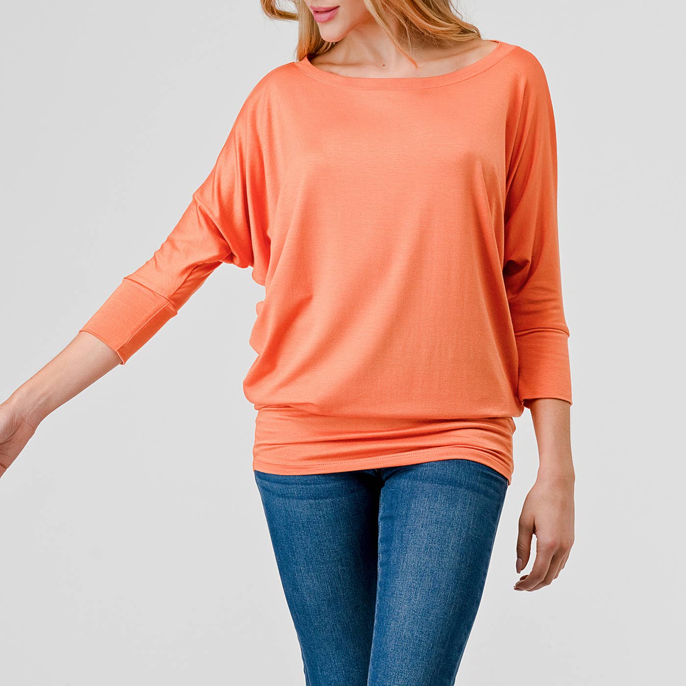 Heimious - Wholesale Knit Top - Women's - 3/4 Dolman Sleeve Round neck Modal Jersey  Top, 250368