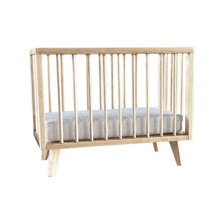 Macy Mae Dollhouse Designs - Wholesale Doll - Kids - Dollhouse Nursery Crib + Mattress | Natural Wood