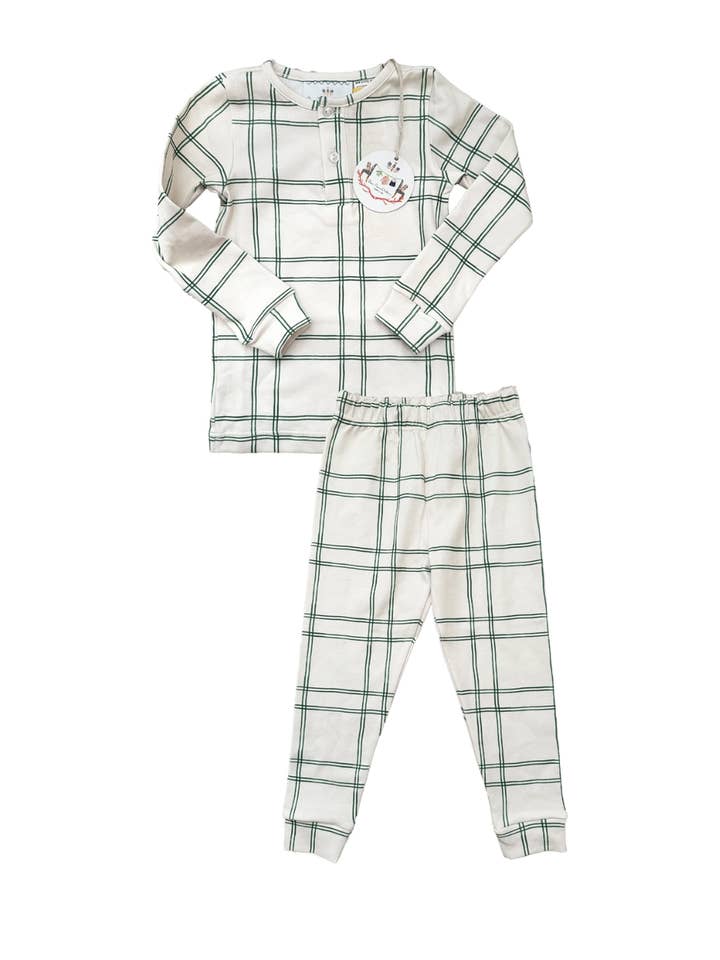 Boys Pajamas in Green Window Pane for wholesale by Sun House Children's