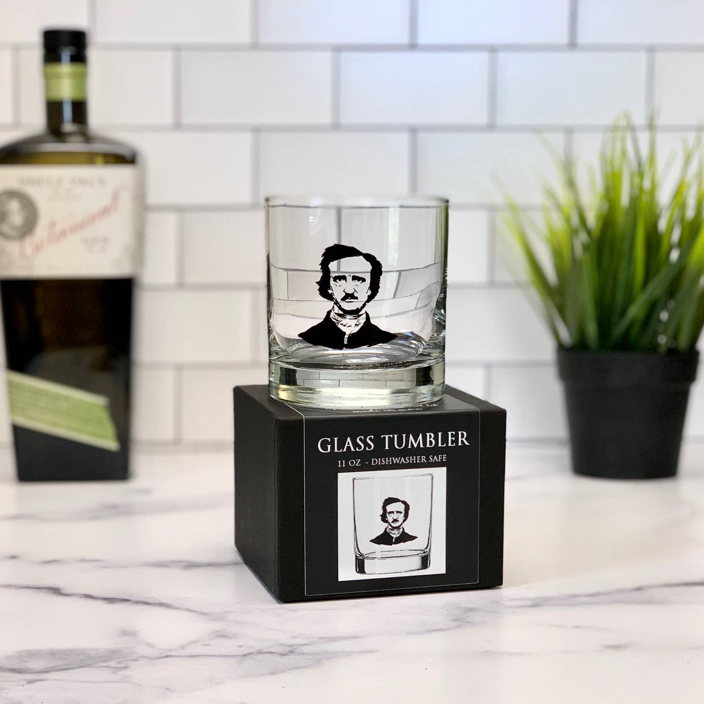 Fly Paper Products - Wholesale Cocktail/Liquor Glass - Edgar Allen Poe Glass Tumbler l Bar Glass 1