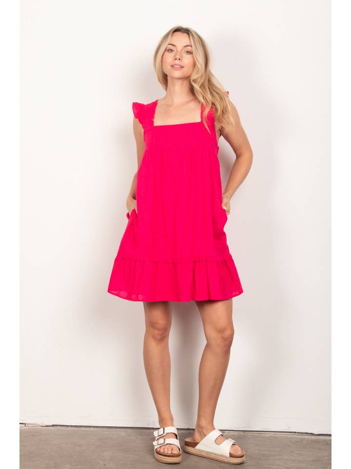 VERY J - Wholesale Dress - Women's - ND31184X-PLUS SIZE Ruffled Solid Linen Backless Mini Dress14