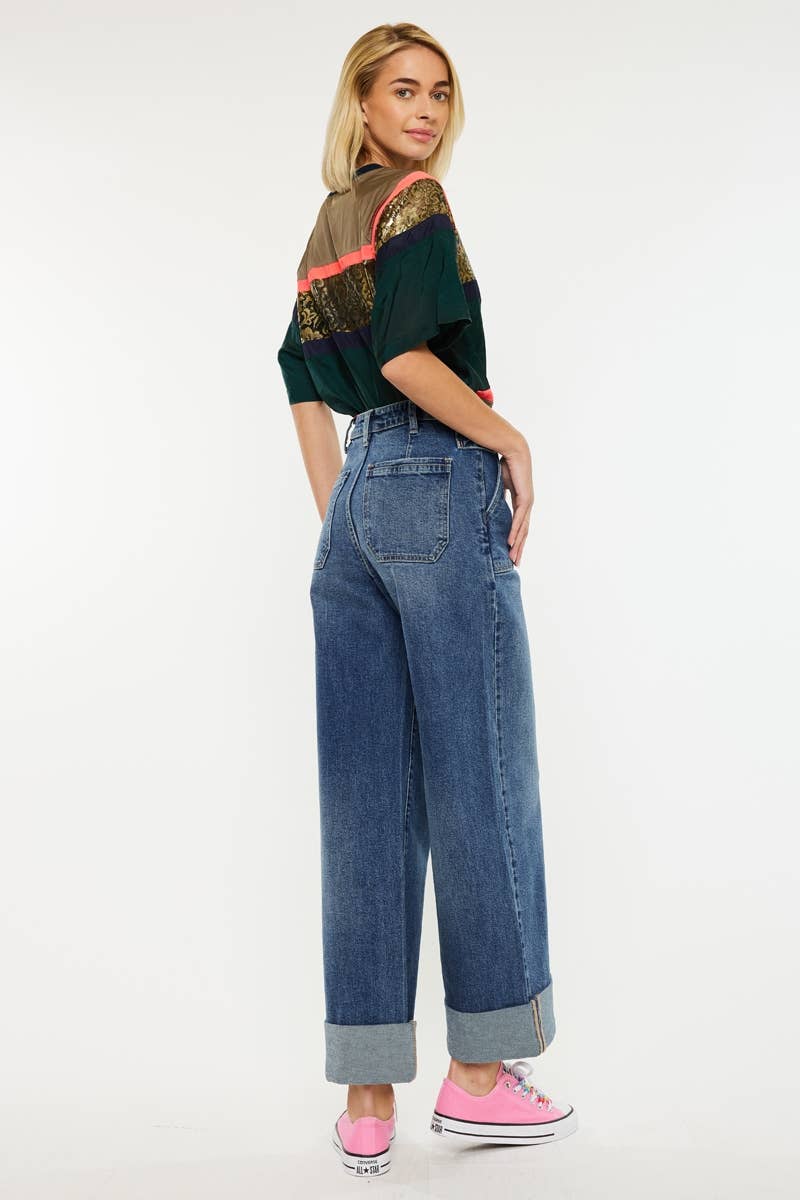 DARK ULTRA HIGH RISE 90’S WIDE LEG TROUSERS JEANS-KC3308D for wholesale on Faire4
