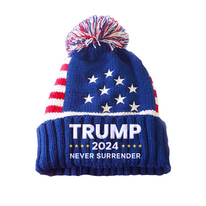 I Love My Freedom - Wholesale Beanie - Unisex - TRUMP PATRIOTIC POM POM BEANIE - NEVER SURRENDER