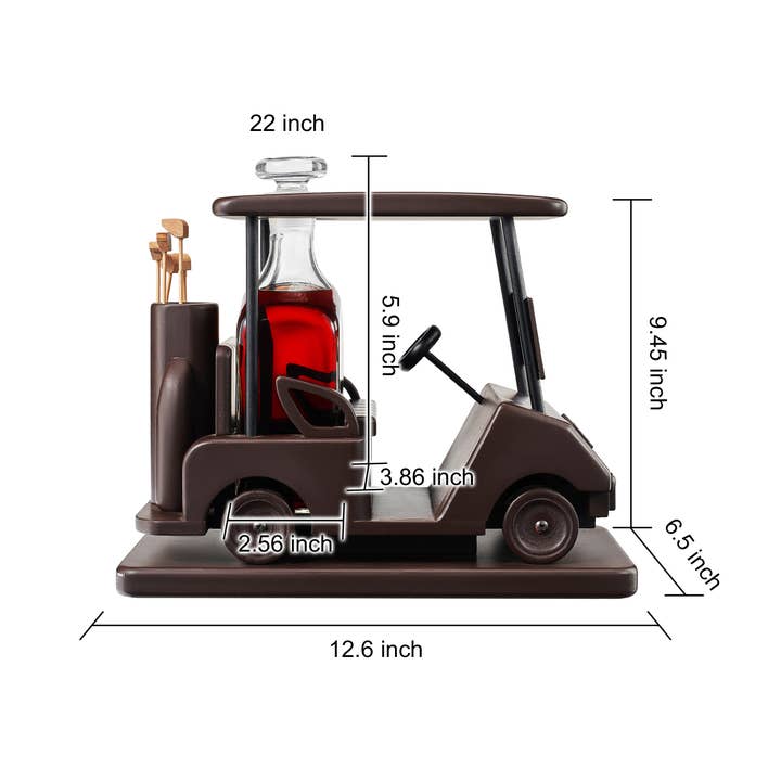 The Wine Savant / Khen Glassware - Wholesale Decanter - Golf Decanter Whiskey Decanter - Brown Wooden Golf Cart4