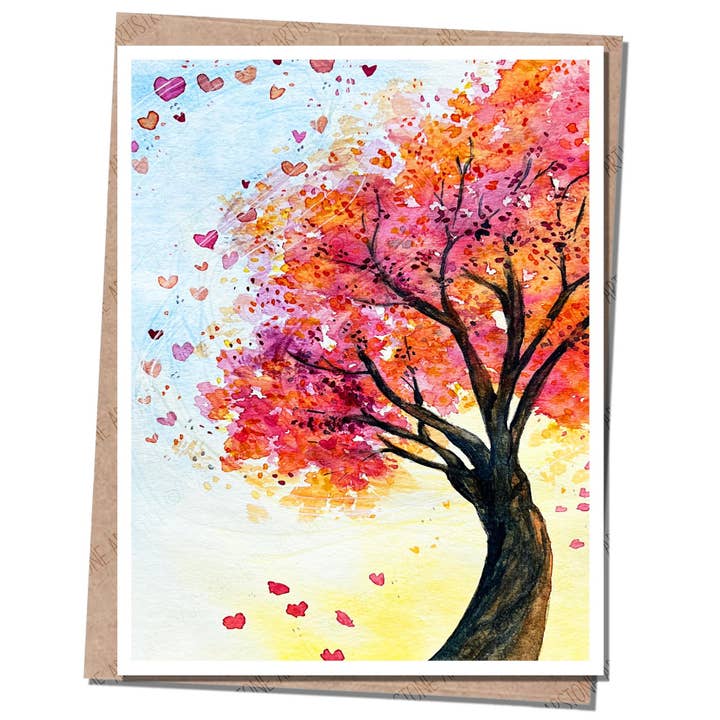 Windswept Hearts A2 Handmade Watercolor Greeting Card for wholesale by Capstone Artistry