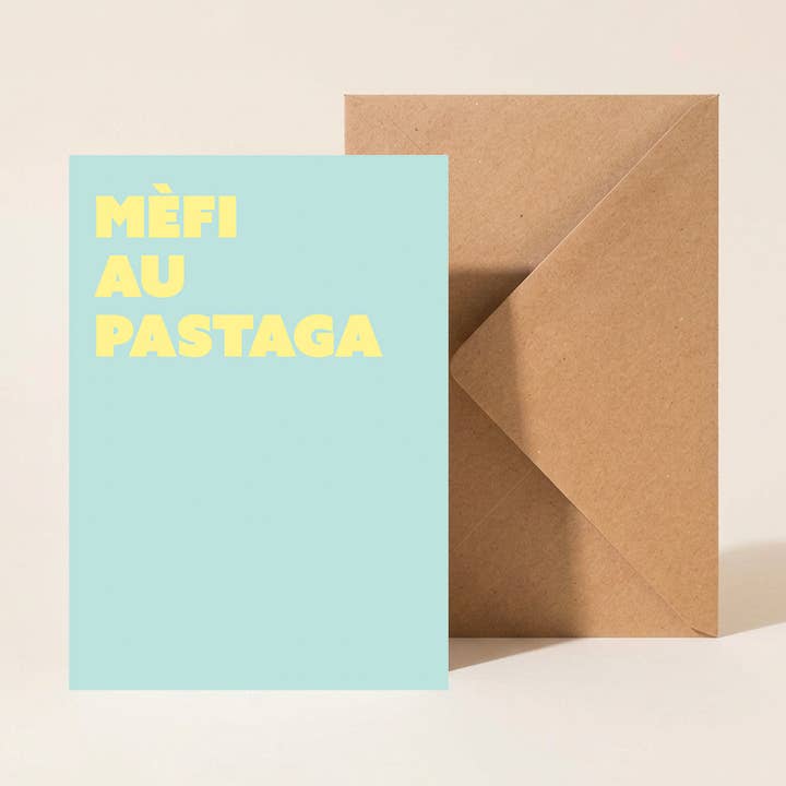 Biglietto + busta "Attenzione al pastis" per la vendita all'ingrosso da parte di Majo Edition