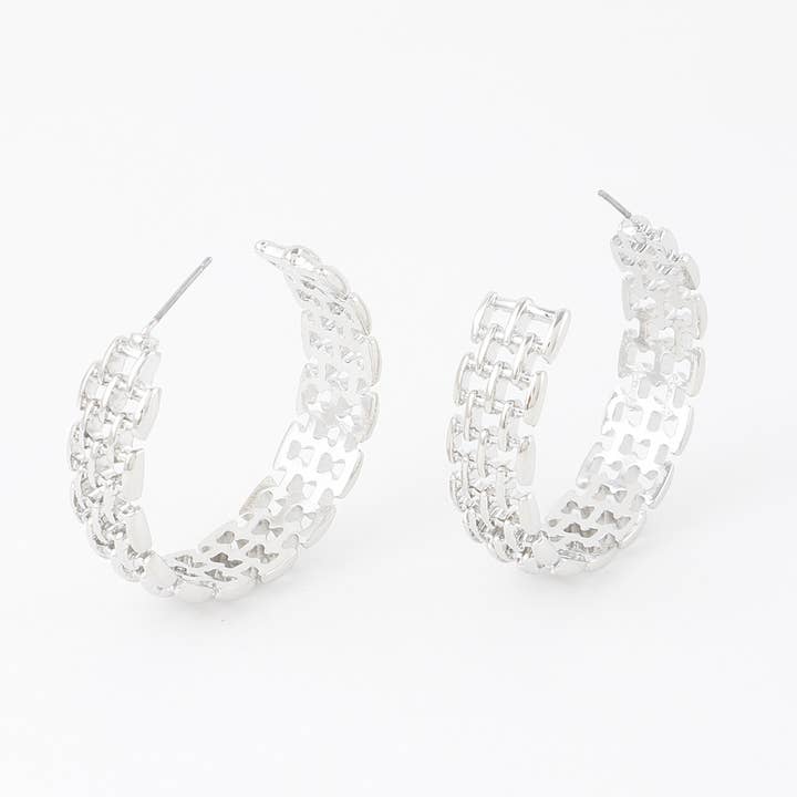 Wide Box Chain Clip-On Hoop Earrings for wholesale by 3AM BY H&D ACCESSORIES