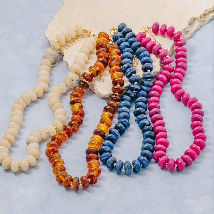 Marble Resin Disc Beaded Necklace for wholesale by The Looks by Fame Accessories