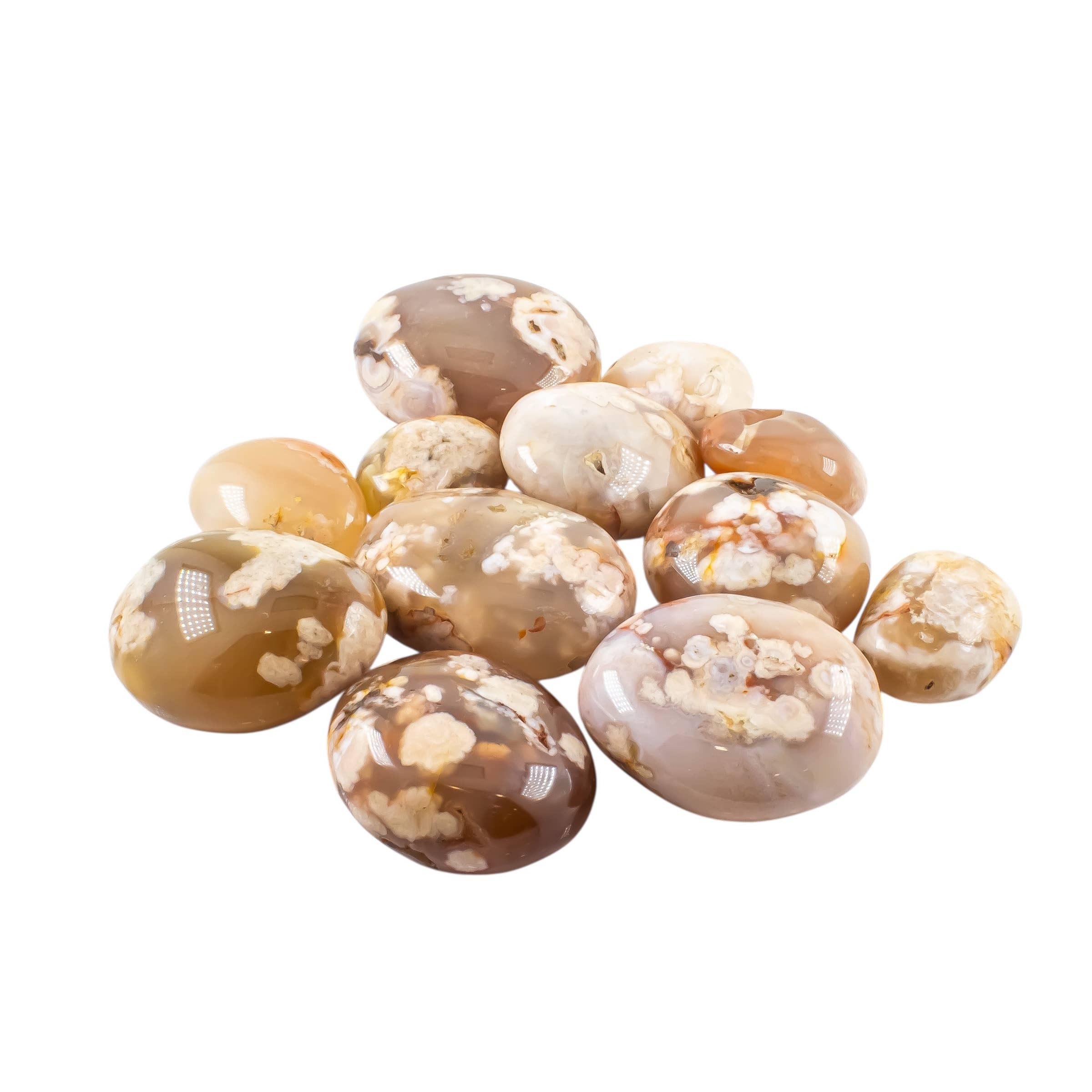 Quasar Gems USA - Wholesale Spiritual Stone/Crystal - Flower Agate Cherry Blossom Palm Stone Gallets 1kg/2lbs1