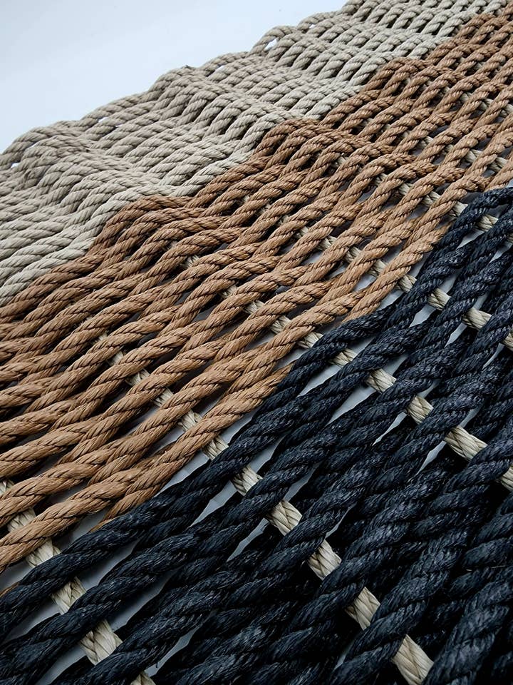 Ombre Rope Mat made with Lobster Rope, Black, brown and tan for wholesale by Little Salty Rope